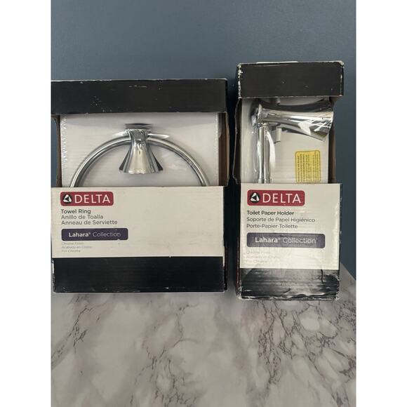 Delta Lahara Chrome Towel Ring & Toilet Paper Roll Open Box 73846 and 73850 - Picture 4 of 8